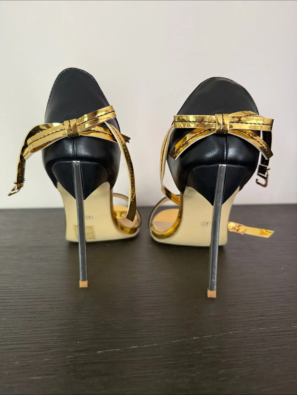 Black & Gold High Heel Sandals - Women's Elegant Evening Shoes